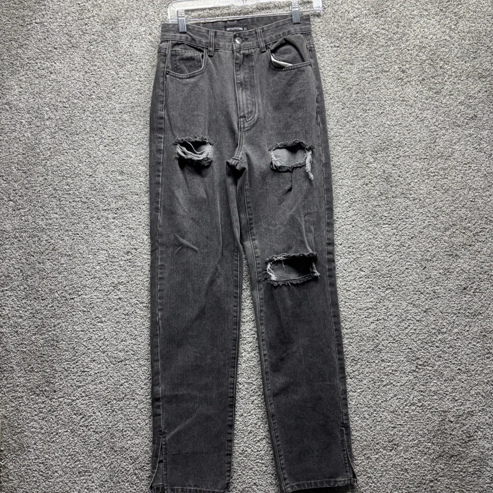 Pretty Little Thing Washed‎ Grey Split Hem Leg Women's Jeans Sz: 4 US (8 UK) NWT